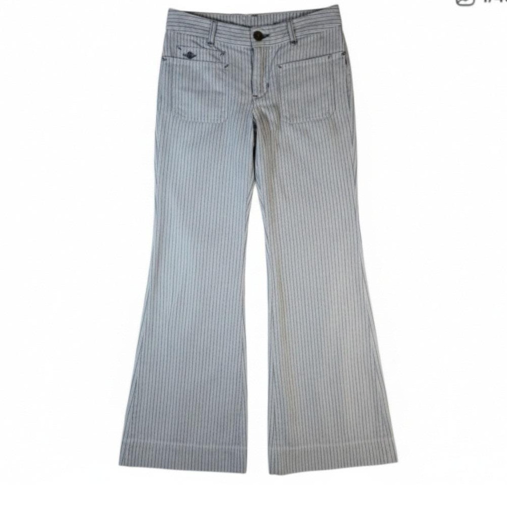 Ralph Lauren‎ Girls 14 Blue White Striped Denim Wide Leg Sailor Pants Y2K Petit